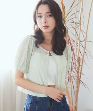 earth music&ecology フラワーコード刺繍カーディガン Mint