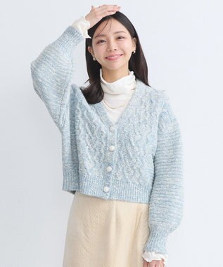 earth music&ecology スラブラメヤーンケーブルカーディガン Light Blue