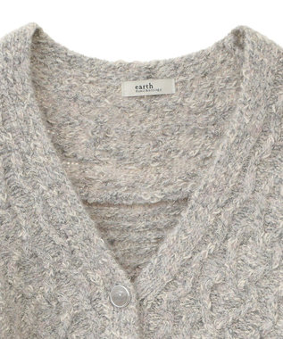 earth music&ecology スラブラメヤーンケーブルカーディガン Light Gray