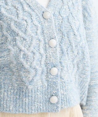 earth music&ecology スラブラメヤーンケーブルカーディガン Light Blue