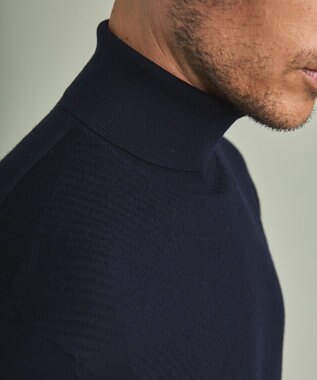 GOTAIRIKU 【家庭洗濯可能】イタリア糸 ハイゲージ タートルニット_リンクス柄 ネイビー系1