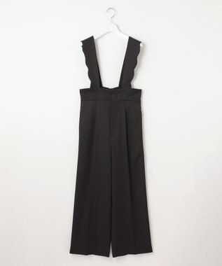 Feroux 【洗える】スカラップデザイン・サスペンダー付きパンツ ブラック系
