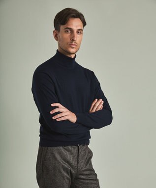 GOTAIRIKU 【家庭洗濯可能】イタリア糸 ハイゲージ タートルニット_リンクス柄 ネイビー系1