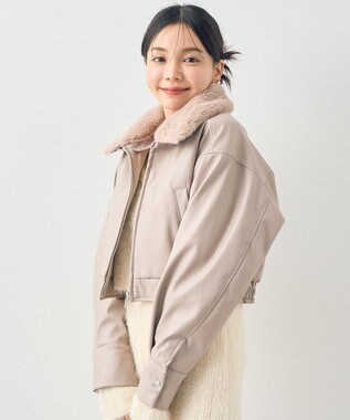 earth music&ecology 襟ファーレザーブルゾン Beige