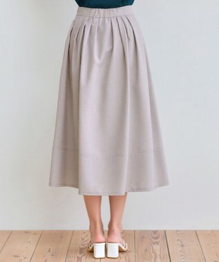 Tiaclasse 【選べる丈】麻調タックフレアスカート ミモレ丈グレージュ