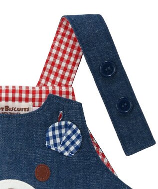 MIKI HOUSE HOT BISCUITS 【70-90cm】 顔ドン　デニムロンパース 紺