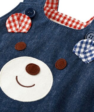 MIKI HOUSE HOT BISCUITS 【70-90cm】 顔ドン　デニムロンパース 紺