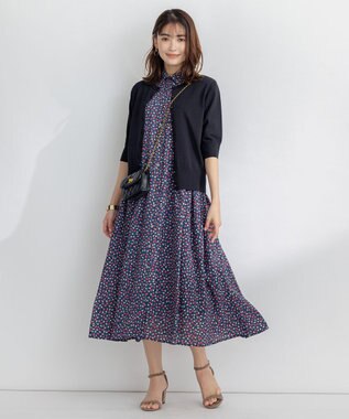 組曲 【5色展開・洗える】MINA半袖 カラーカーディガン ブラック系