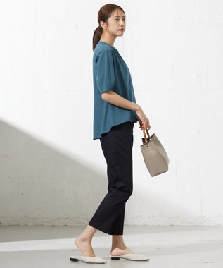 J.PRESS LADIES L 【洗える】シャンブレーサテン テーパード パンツ ネイビー系