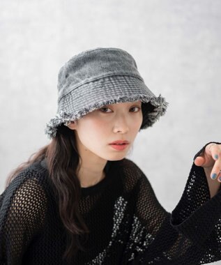 WEGO 【ユニセックス着用ITEM】デニムフリンジバケットハット ブラック