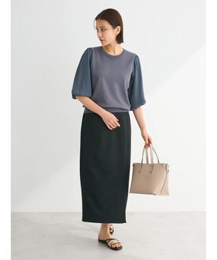 Green Parks 袖楊柳ドッキングニットプルオーバー Gray