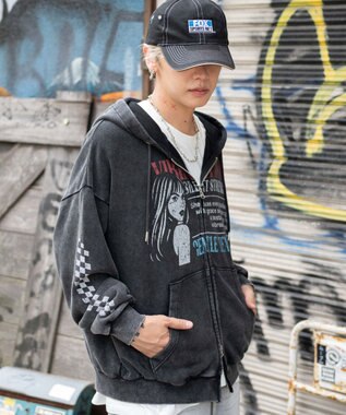 WEGO 【ユニセックス着用ITEM/MLサイズ展開】パウダーブリーチグラフィックZIPパーカー 柄2