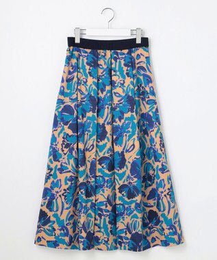 自由区 S 【SHIHOさん着用】アートタッチフラワープリント スカート ターコイズ系