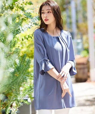 Tiaclasse L 【洗える】リボン付きタックスリーブチュニックブラウス