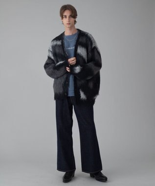 WEGO 【ユニセックス着用ITEM/MLサイズ展開】モヘアタッチパターンカーディガン ブラック