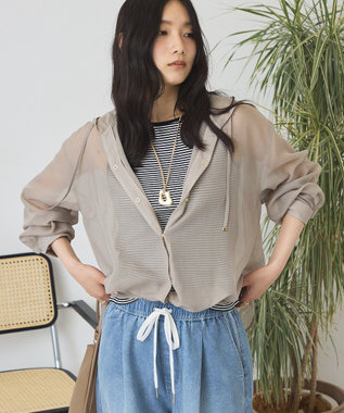 AMERICAN HOLIC シアーフーディーシャツ Gray Beige