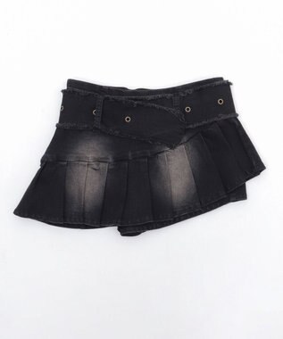 WEGO フリンジベルトプリーツデニムスカパン ブラック