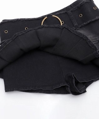 WEGO フリンジベルトプリーツデニムスカパン ブラック