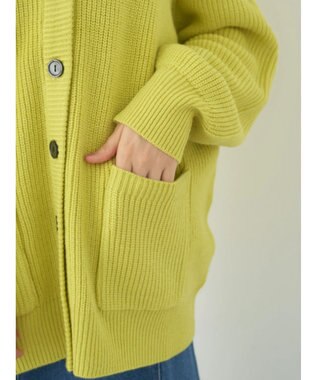earth music&ecology アンチピリング畦Ｖネックカーディガン Lime Green
