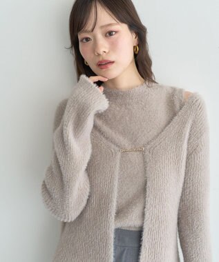earth music&ecology SET2点チャーム付きシャギーニット＋インナー Light Beige