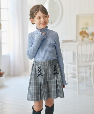 組曲 KIDS 【150-160㎝】グレンチェック キュロット サックスブルー