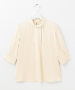 自由区 【洗える/UVケア/吸放湿性】シルクストレッチ ハイネックブラウス ベージュ系