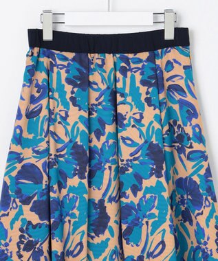 自由区 S 【SHIHOさん着用】アートタッチフラワープリント スカート ターコイズ系