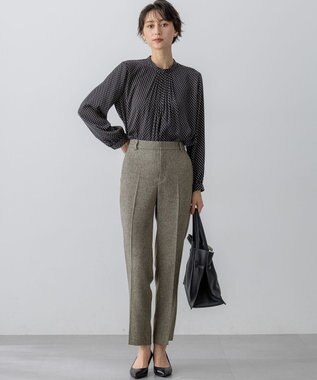 23区 L 【洗える/セットアップ対応】ウールライクカルゼ テーパード パンツ グレー系