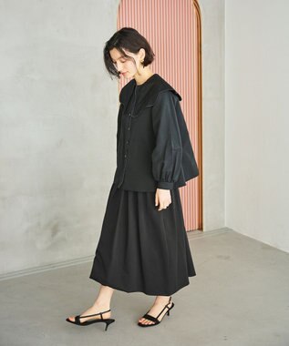 #Newans 【洗濯機可能/シワになりにくい】〈小柄さんにお勧め〉ウェービーカラーブラウス ブラック