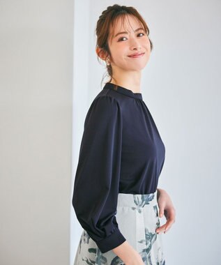 ANY SIS S 【UVケア】イージーケアスタンドネック ブラウス ネイビー