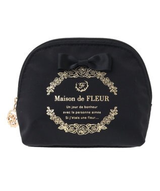 Maison de FLEUR サテンリボンラウンドポーチ Black