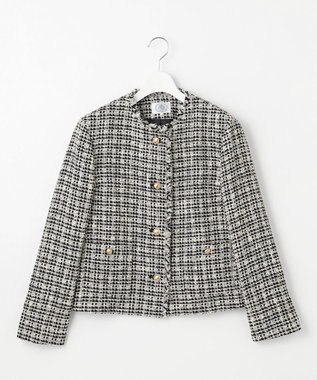 J.PRESS LADIES ファニーツイード ノーカラー ジャケット ホワイト×ブラック系
