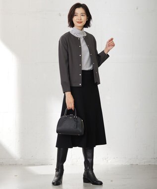 J.PRESS LADIES L タートルジャージー ボーダー カットソー グレー系1