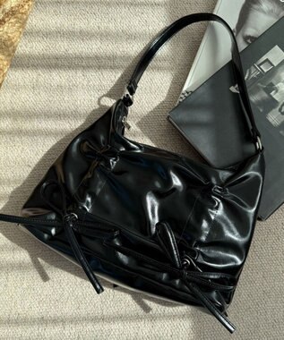 WEGO ギャザーリボンハーフムーンバッグ ブラック