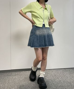 WEGO ヴィンテージウォッシュデニムプリーツスカパン デニム淡加工色