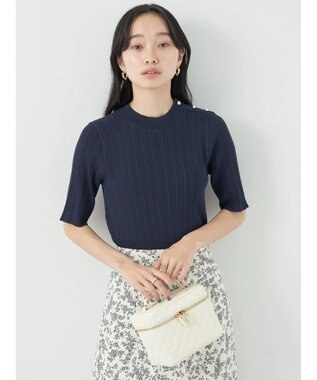 earth music&ecology ショルダーボタンリブニットプルオーバー Dark Navy