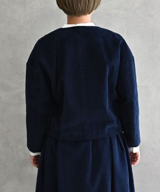 muuc 〈遠州織物の工場で織られたコットンコーデュロイ生地〉花刺繍ノーカラージャケット（セットアップ可能） ネイビー