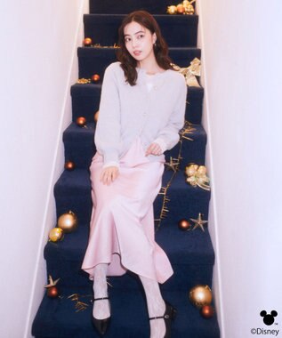 earth music&ecology 【予約】Disney/ポイントミッキーラメシャギーカーデ ライトグレー