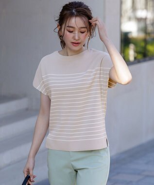 ANY SIS 【接触冷感・UVカット・洗える】ビューティクール フレンチ ニットＴ グレー×オフ