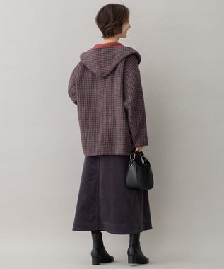 自由区 【リバーシブル】ウールリバー フード付きショートコート レッド系