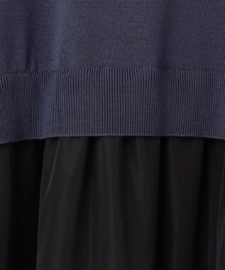 自由区 L 【洗える】タフタコンビ半袖 ワンピース インディゴブルー×ブラック