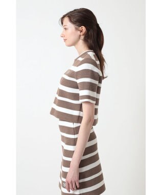 DAKS ボーダーショート丈ニットプルオーバー ベージュ