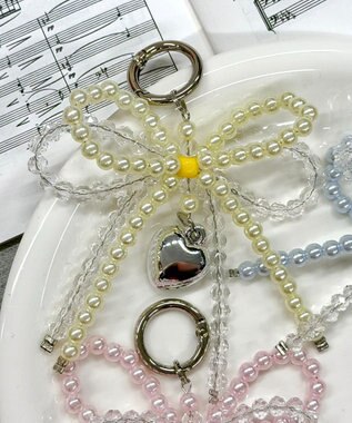 WEGO ダブルビーズリボンハートキーホルダー