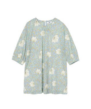 DAKS ボタニカルプリント七分袖プルオーバー ライトブルー