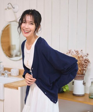 WEGO 【WEB限定/2025年秋冬新作//洗濯可/MLサイズ展開/ユニセックス着用ITEM】ドロップショルダーカーディガン ネイビー