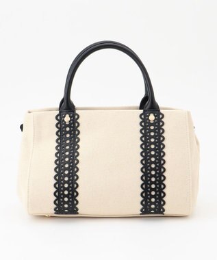 TOCCA 【大人百花掲載】LACE TOTE トートバッグ オフ×ブラック キャンバス系5