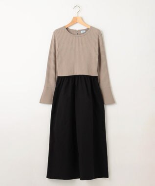 組曲 【WEB限定】リブニットコンビワンピース モカブラウン×ブラック系