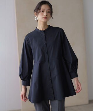組曲 S 【前後着用可】コンパクトシャーティング チュニックブラウス ネイビー系