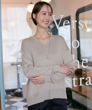 自由区 【XSサイズ～/洗える/セット着用可】ドライコットンハイゲージVネック ニット ベージュ系