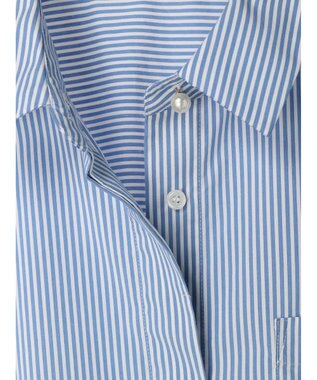 earth music&ecology パールボタンシャツ Stripe Blue